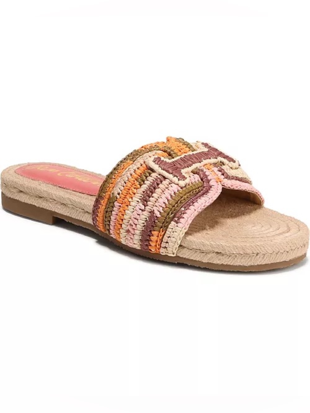Sam Edelman Braided Multi-Color Slide Sandal in Pink, Orange, Tan & Green